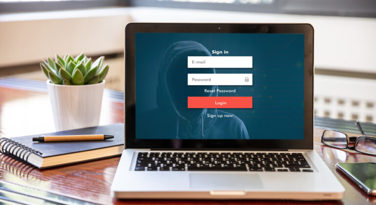 Internet security concept. Login password on a laptop screen